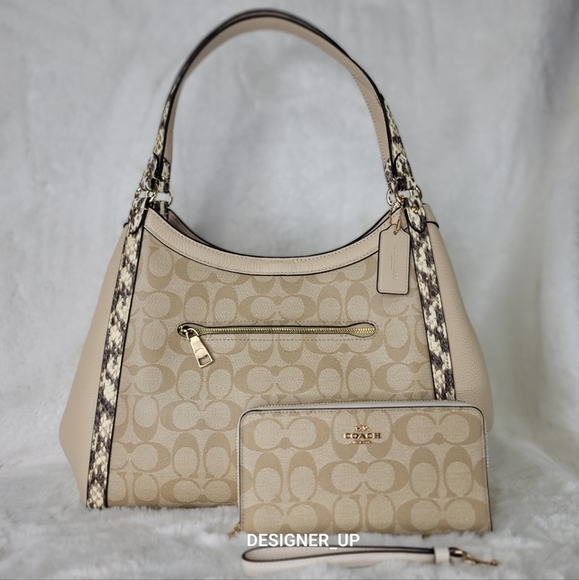 🦒 Coach 2 PCS SET Designer Shoulder Bag Purse Handbag Wallet  Signature - Picture 2 of 14